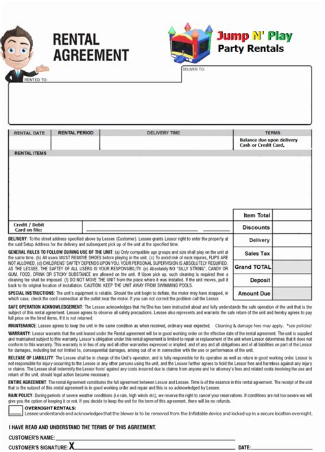 Downloadable Printable Bounce House Rental Agreement